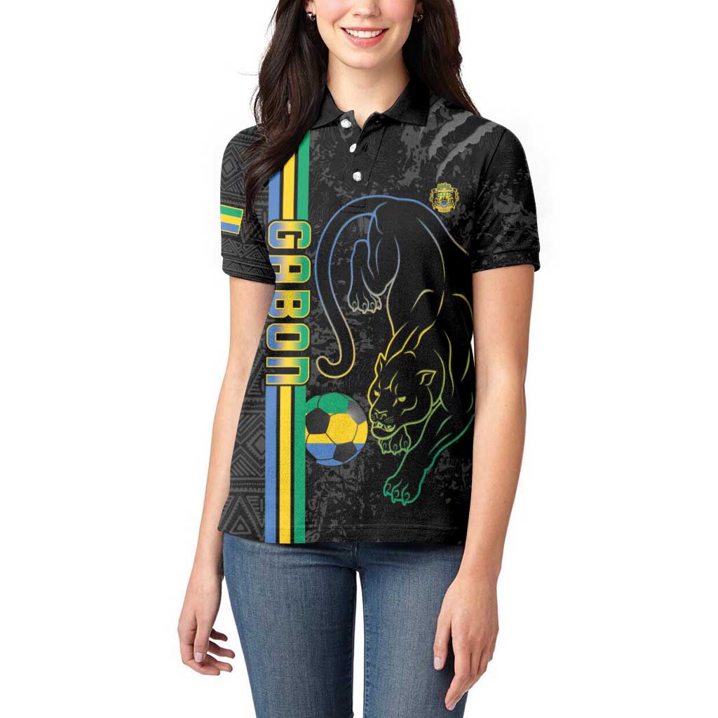 Custom Gabon Football Women Polo Shirt Go Les Pantheres - Black Ver