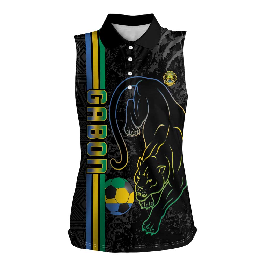 Custom Gabon Football Women Sleeveless Polo Shirt Go Les Pantheres - Black Ver