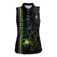 Custom Gabon Football Women Sleeveless Polo Shirt Go Les Pantheres - Black Ver