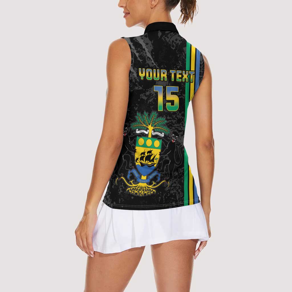Custom Gabon Football Women Sleeveless Polo Shirt Go Les Pantheres - Black Ver