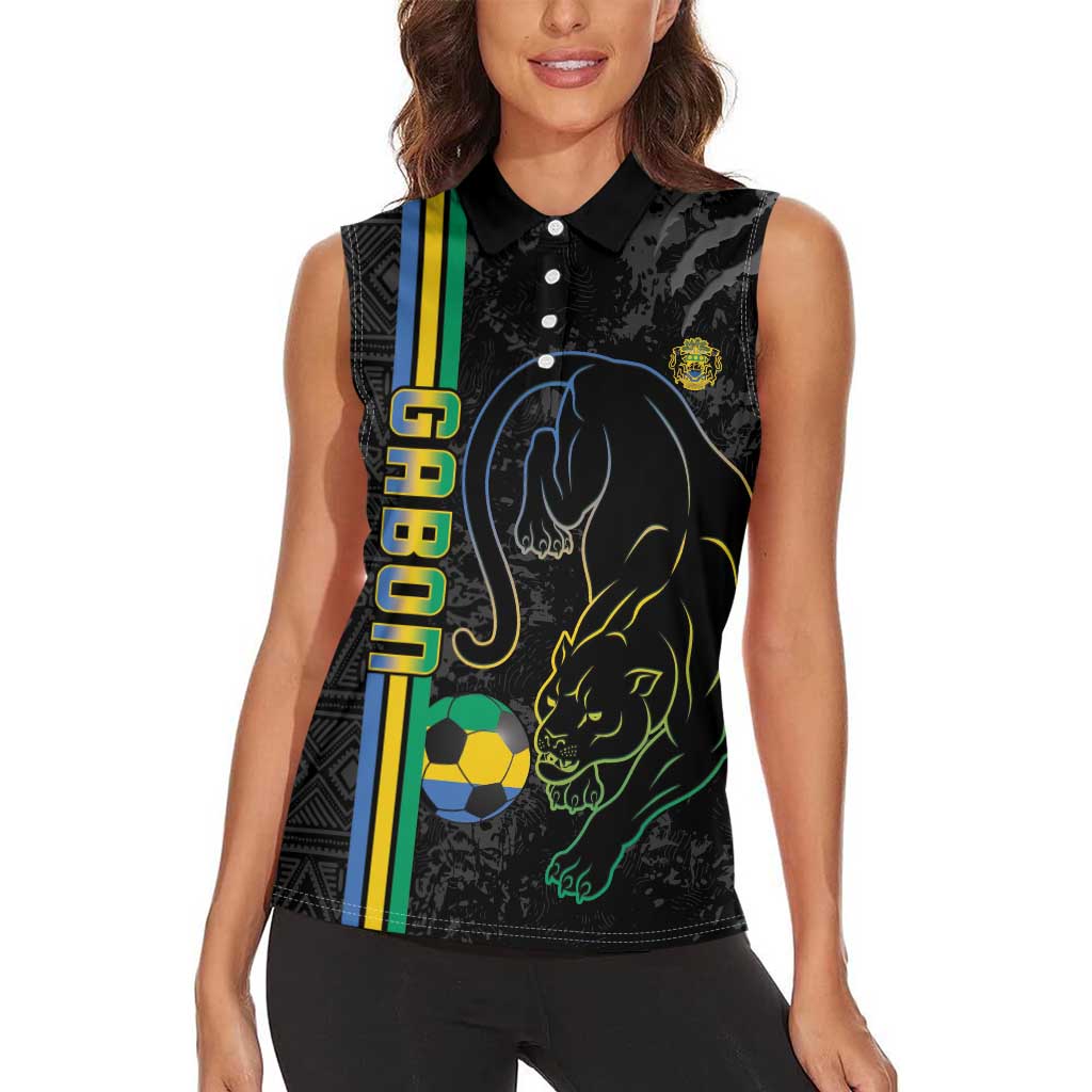 Custom Gabon Football Women Sleeveless Polo Shirt Go Les Pantheres - Black Ver