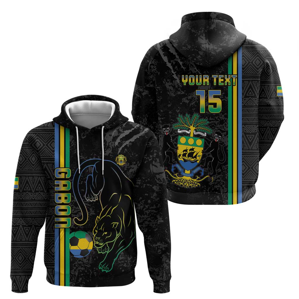 Custom Gabon Football Zip Hoodie Go Les Pantheres - Black Ver