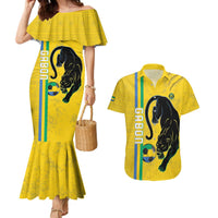 Custom Gabon Football Couples Matching Mermaid Dress and Hawaiian Shirt Go Les Pantheres - Yellow Ver