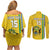 Custom Gabon Football Couples Matching Off Shoulder Short Dress and Long Sleeve Button Shirt Go Les Pantheres - Yellow Ver
