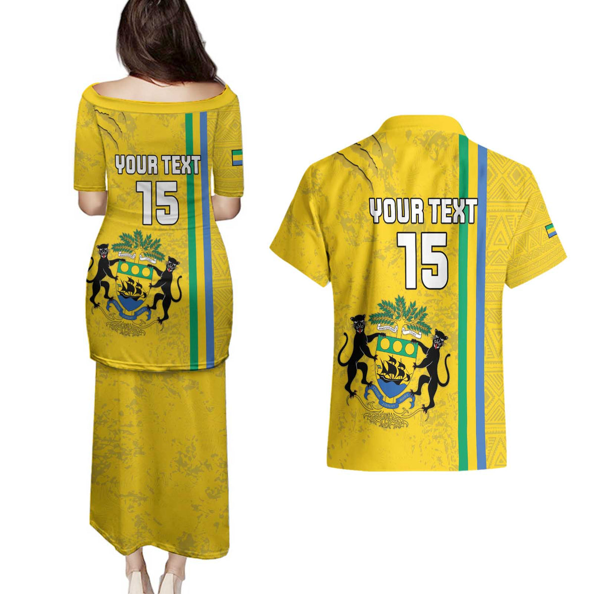 Custom Gabon Football Couples Matching Puletasi and Hawaiian Shirt Go Les Pantheres - Yellow Ver