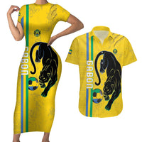 Custom Gabon Football Couples Matching Short Sleeve Bodycon Dress and Hawaiian Shirt Go Les Pantheres - Yellow Ver