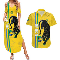 Custom Gabon Football Couples Matching Summer Maxi Dress and Hawaiian Shirt Go Les Pantheres - Yellow Ver