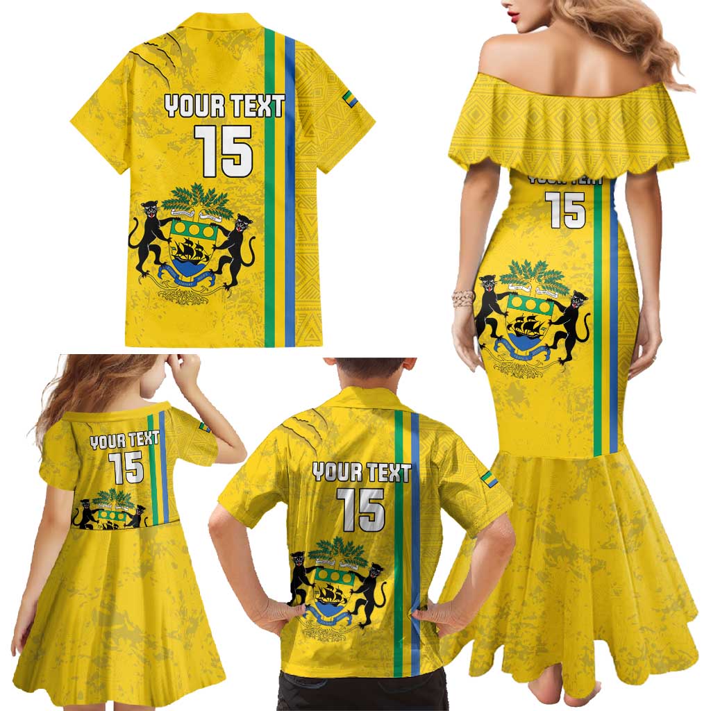 Custom Gabon Football Family Matching Mermaid Dress and Hawaiian Shirt Go Les Pantheres - Yellow Ver