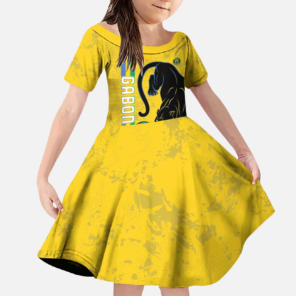 Custom Gabon Football Family Matching Off Shoulder Maxi Dress and Hawaiian Shirt Go Les Pantheres - Yellow Ver