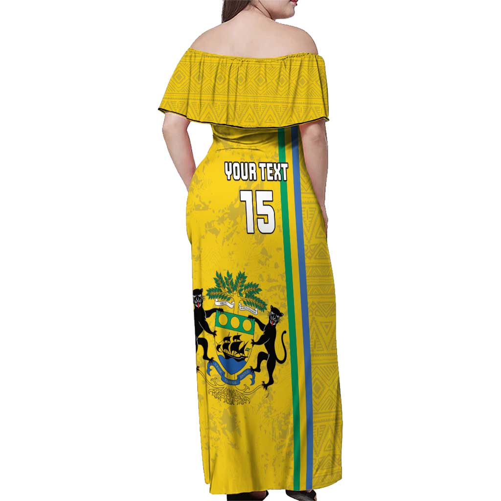 Custom Gabon Football Family Matching Off Shoulder Maxi Dress and Hawaiian Shirt Go Les Pantheres - Yellow Ver