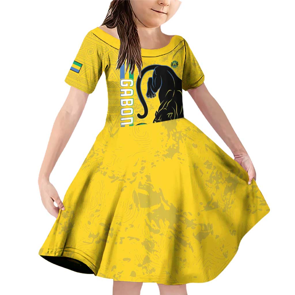Custom Gabon Football Family Matching Off Shoulder Short Dress and Hawaiian Shirt Go Les Pantheres - Yellow Ver