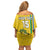 Custom Gabon Football Family Matching Off Shoulder Short Dress and Hawaiian Shirt Go Les Pantheres - Yellow Ver