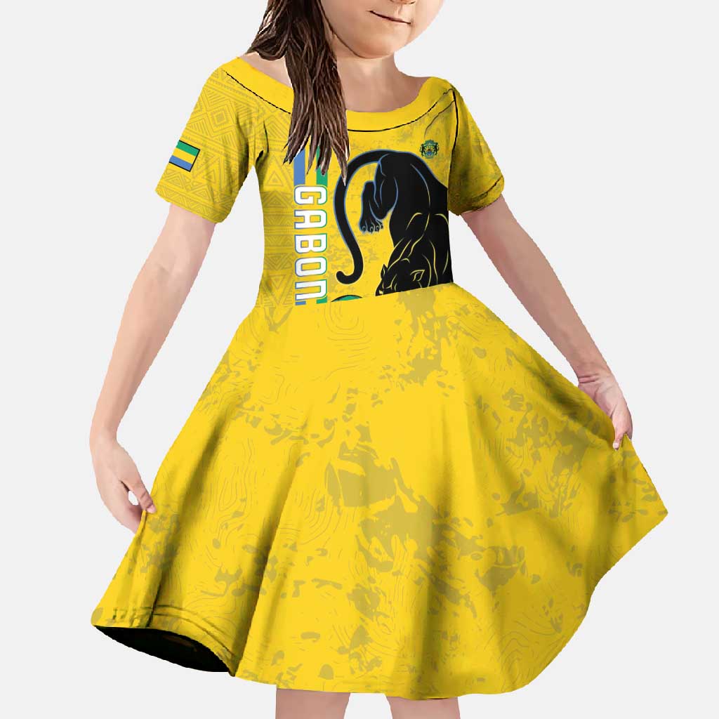 Custom Gabon Football Family Matching Short Sleeve Bodycon Dress and Hawaiian Shirt Go Les Pantheres - Yellow Ver