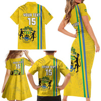 Custom Gabon Football Family Matching Short Sleeve Bodycon Dress and Hawaiian Shirt Go Les Pantheres - Yellow Ver