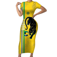 Custom Gabon Football Family Matching Short Sleeve Bodycon Dress and Hawaiian Shirt Go Les Pantheres - Yellow Ver