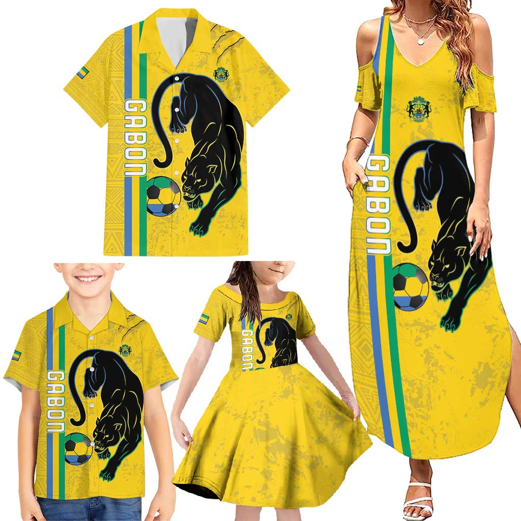 Custom Gabon Football Family Matching Summer Maxi Dress and Hawaiian Shirt Go Les Pantheres - Yellow Ver