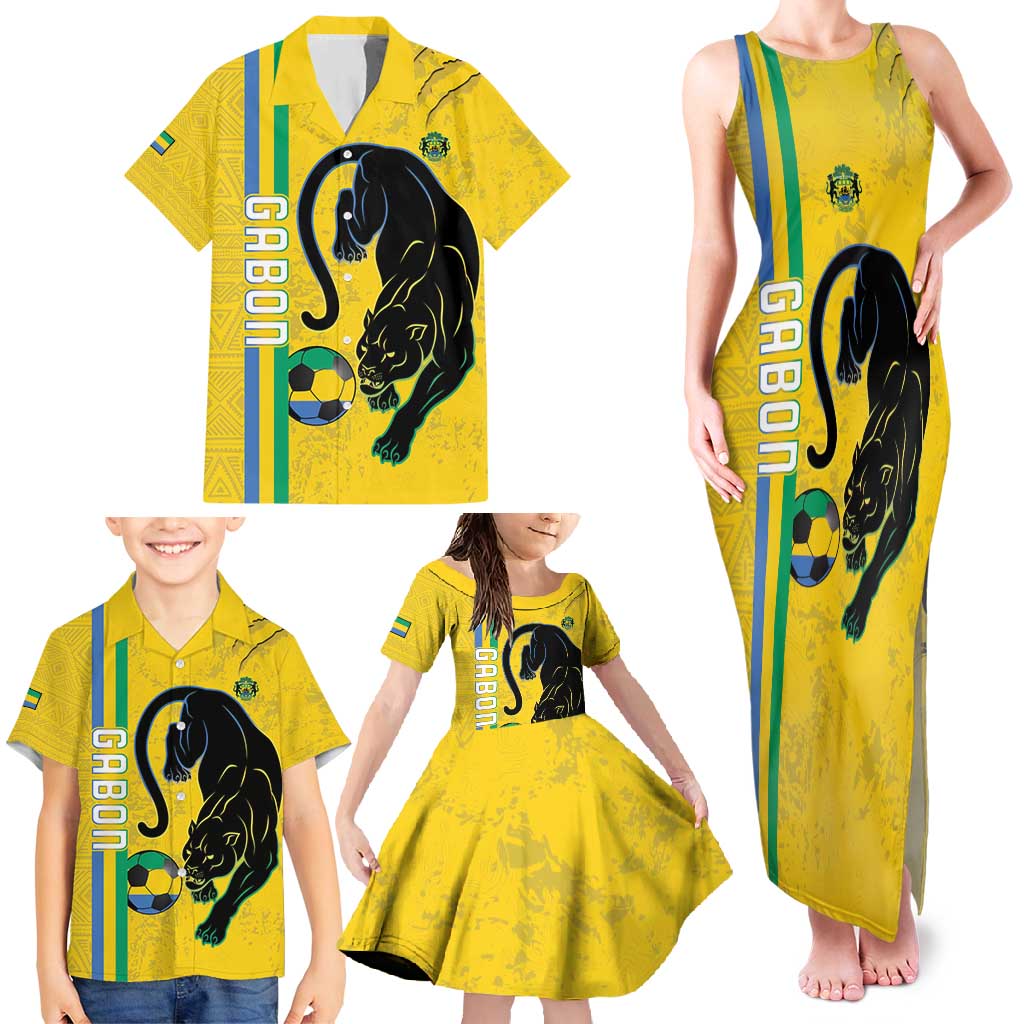 Custom Gabon Football Family Matching Tank Maxi Dress and Hawaiian Shirt Go Les Pantheres - Yellow Ver