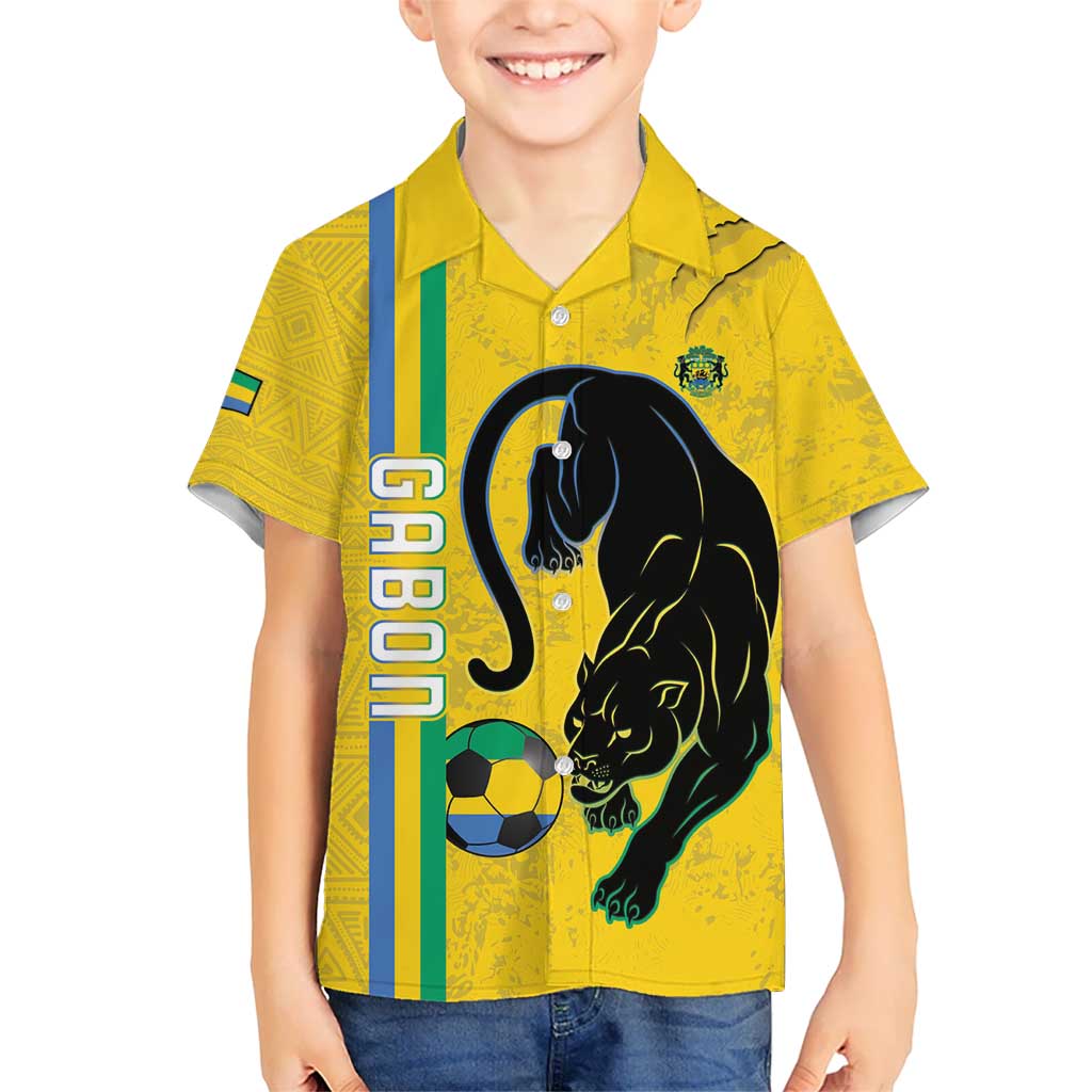 Custom Gabon Football Kid Hawaiian Shirt Go Les Pantheres - Yellow Ver
