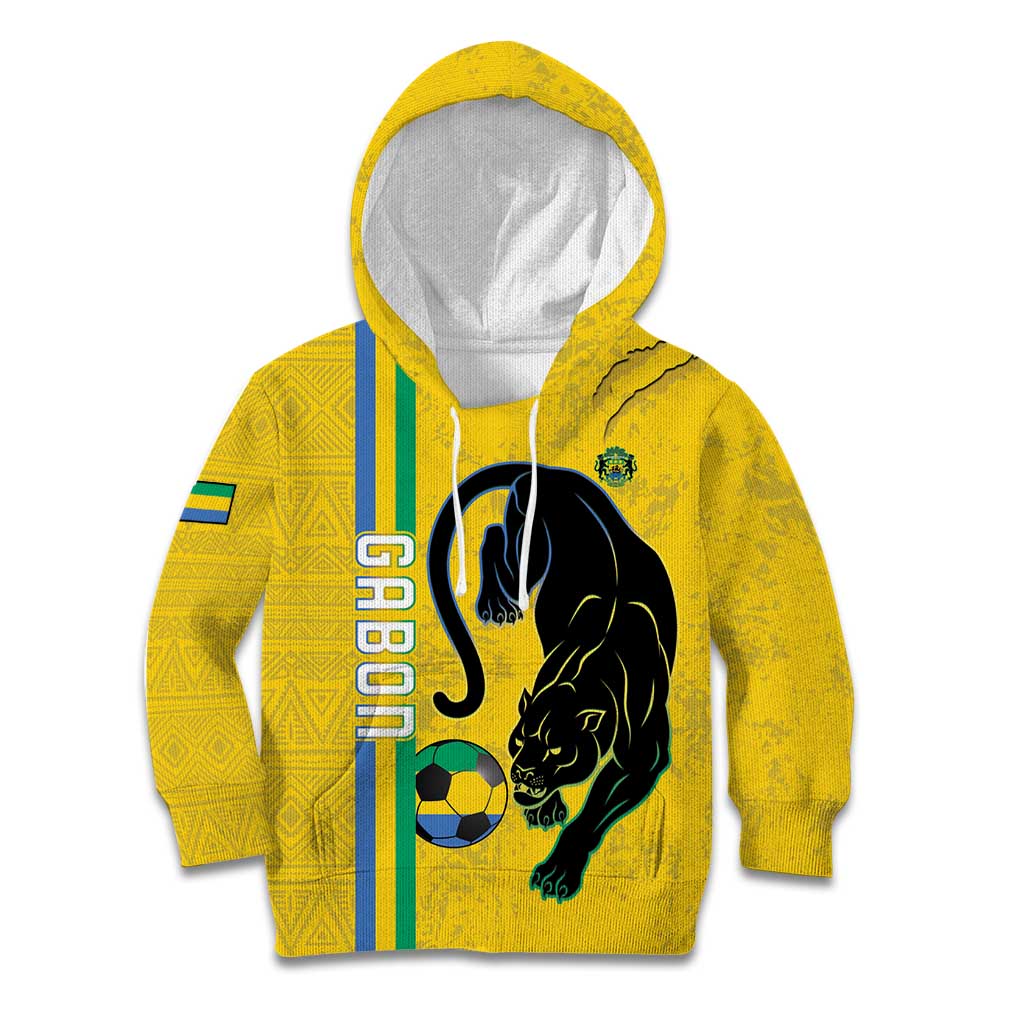 Custom Gabon Football Kid Hoodie Go Les Pantheres - Yellow Ver