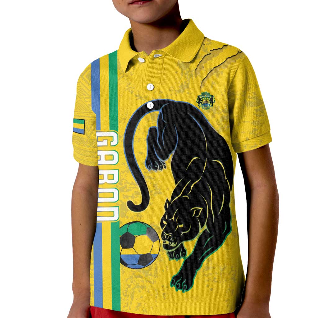 Custom Gabon Football Kid Polo Shirt Go Les Pantheres - Yellow Ver