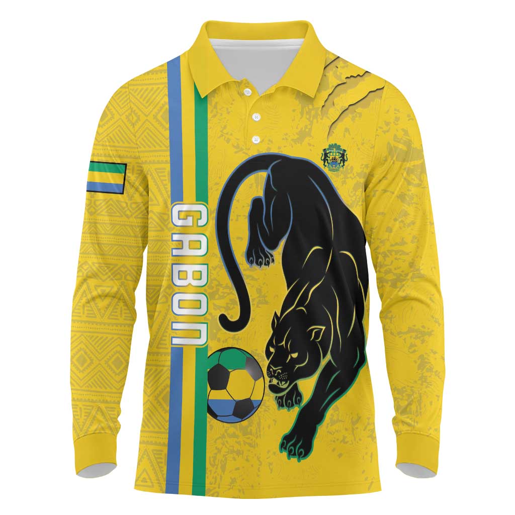 Custom Gabon Football Long Sleeve Polo Shirt Go Les Pantheres - Yellow Ver
