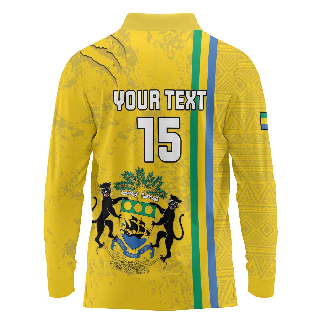 Custom Gabon Football Long Sleeve Polo Shirt Go Les Pantheres - Yellow Ver