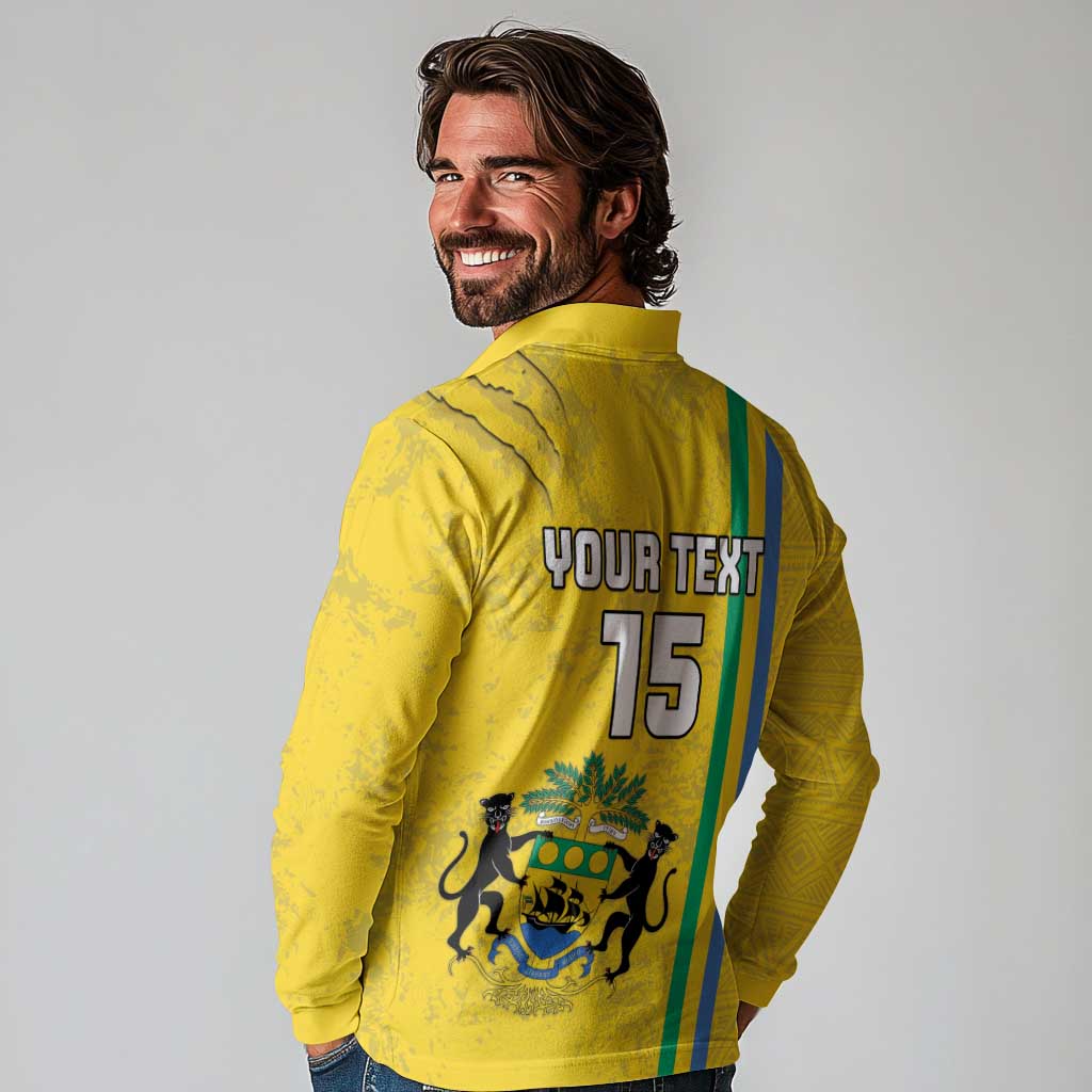 Custom Gabon Football Long Sleeve Polo Shirt Go Les Pantheres - Yellow Ver