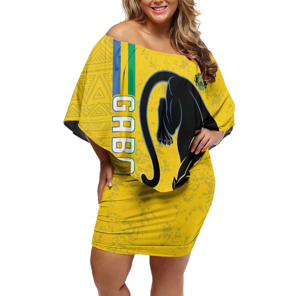 Custom Gabon Football Off Shoulder Short Dress Go Les Pantheres - Yellow Ver