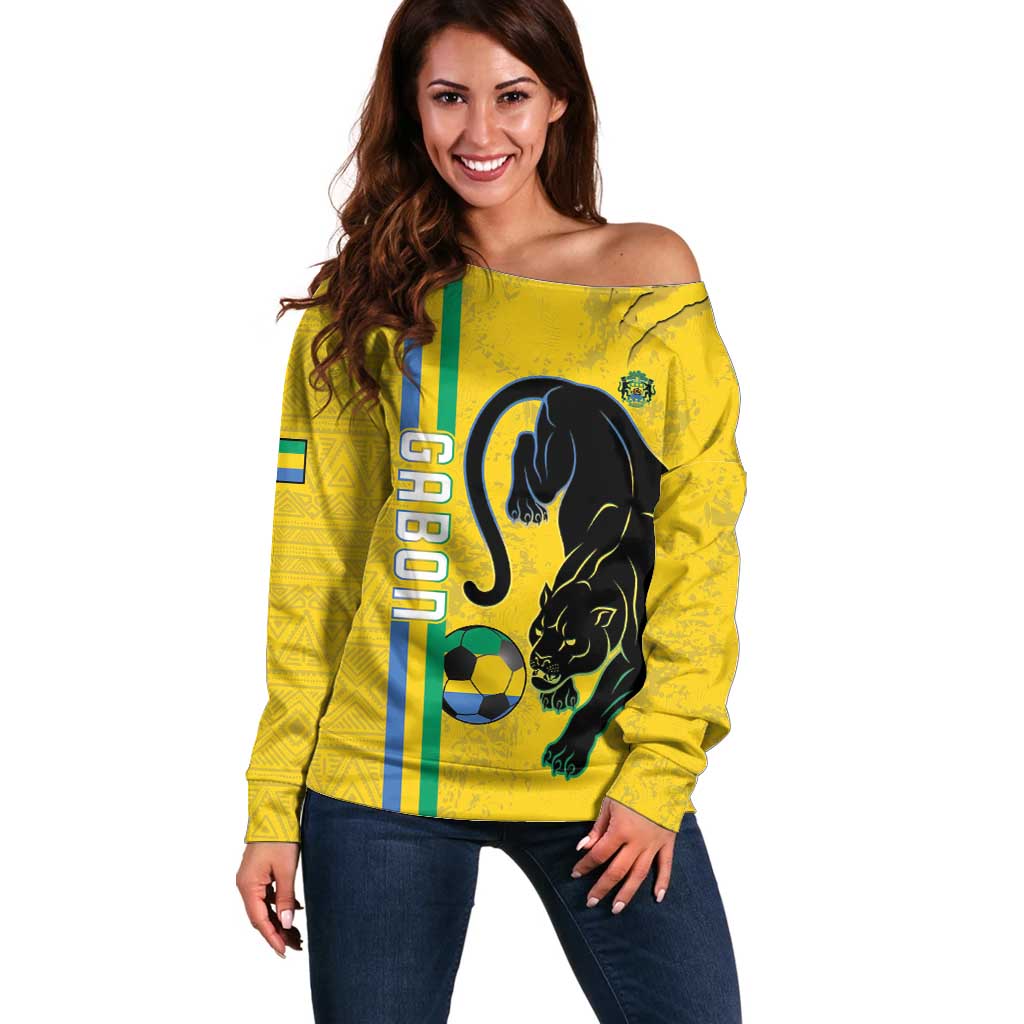 Custom Gabon Football Off Shoulder Sweater Go Les Pantheres - Yellow Ver
