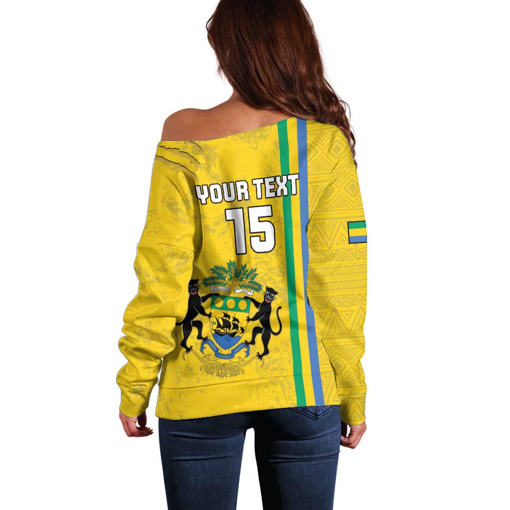 Custom Gabon Football Off Shoulder Sweater Go Les Pantheres - Yellow Ver