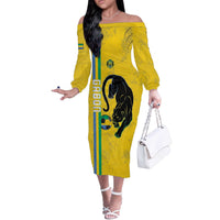 Custom Gabon Football Off The Shoulder Long Sleeve Dress Go Les Pantheres - Yellow Ver