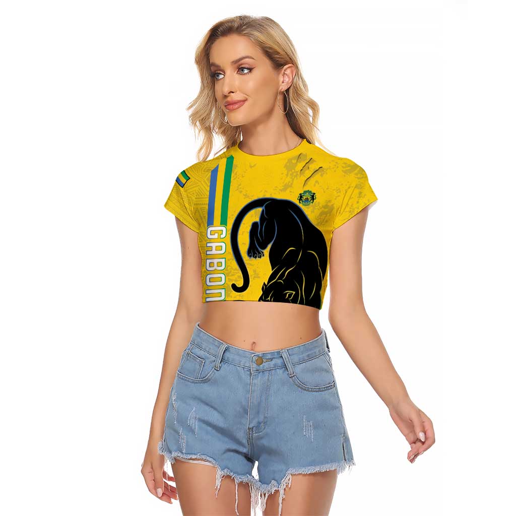 Custom Gabon Football Raglan Cropped T Shirt Go Les Pantheres - Yellow Ver