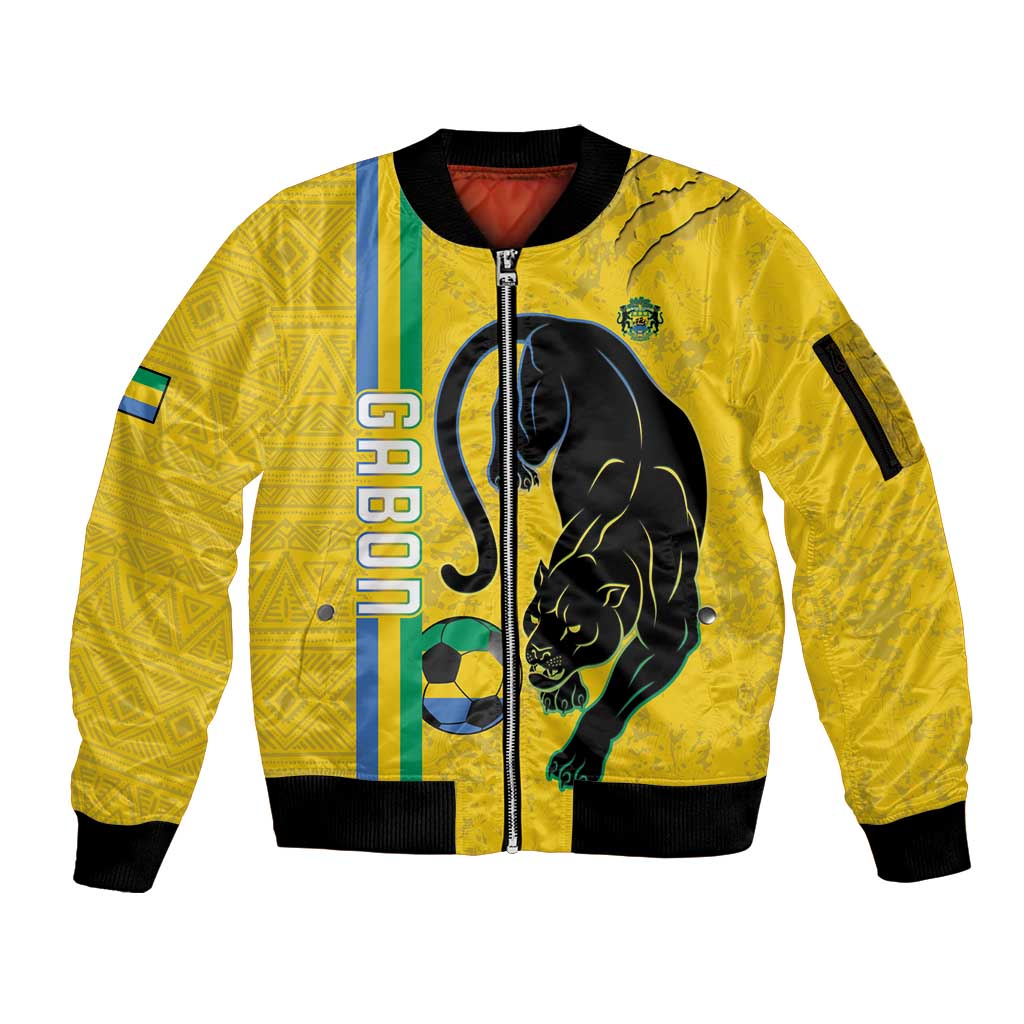 Custom Gabon Football Sleeve Zip Bomber Jacket Go Les Pantheres - Yellow Ver