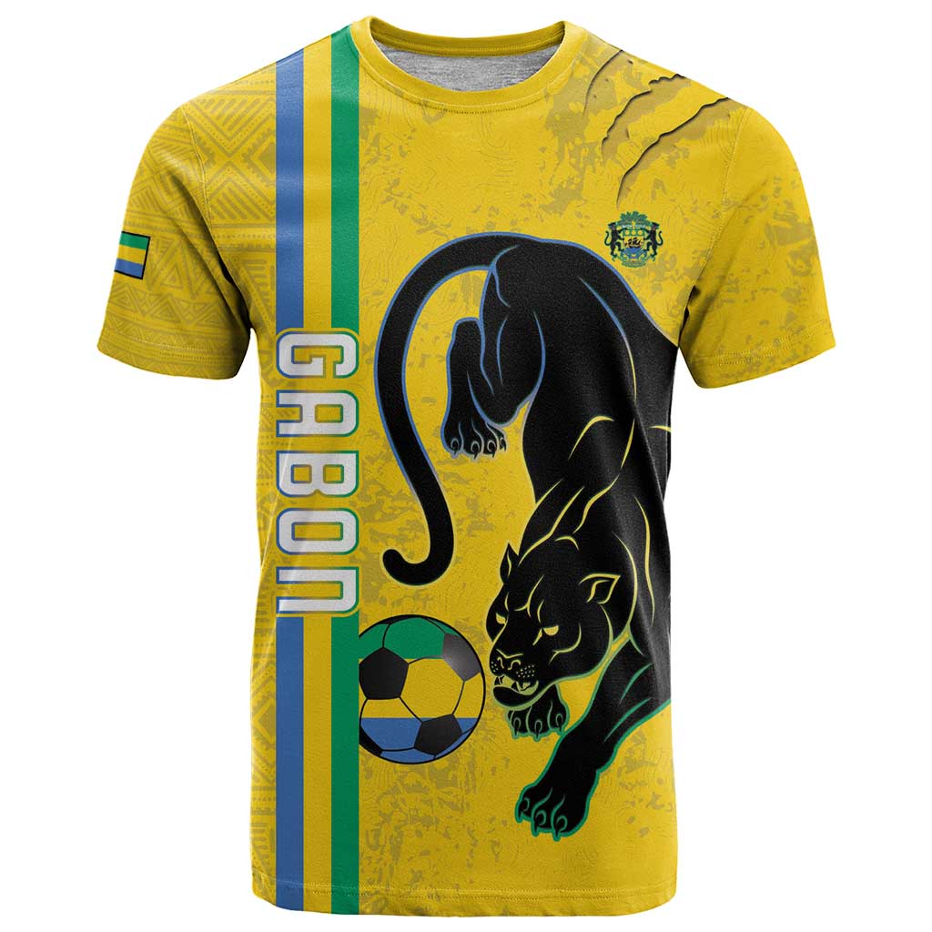 Custom Gabon Football T Shirt Go Les Pantheres - Yellow Ver