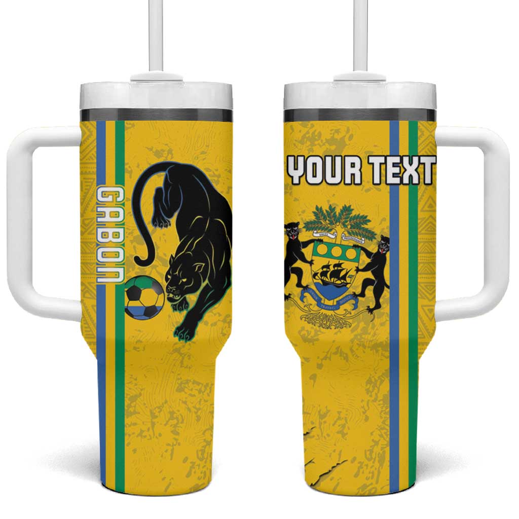 Custom Gabon Football Tumbler With Handle Go Les Pantheres - Yellow Ver