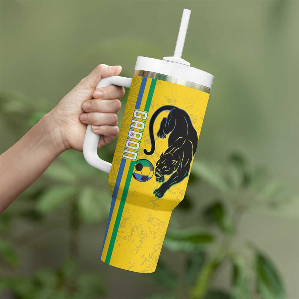 Custom Gabon Football Tumbler With Handle Go Les Pantheres - Yellow Ver