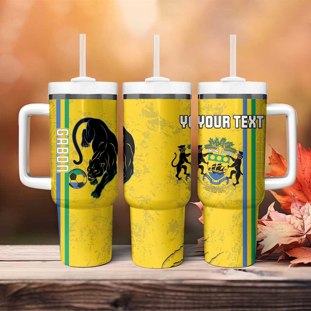 Custom Gabon Football Tumbler With Handle Go Les Pantheres - Yellow Ver