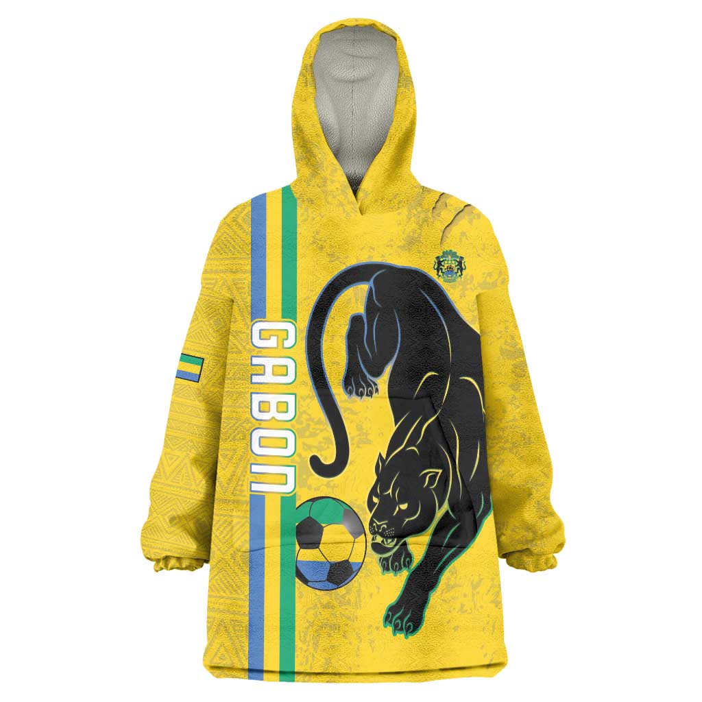 Custom Gabon Football Wearable Blanket Hoodie Go Les Pantheres - Yellow Ver