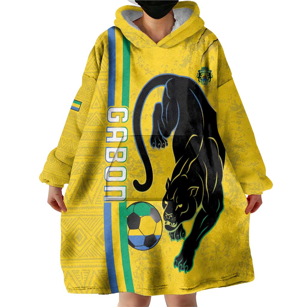 Custom Gabon Football Wearable Blanket Hoodie Go Les Pantheres - Yellow Ver