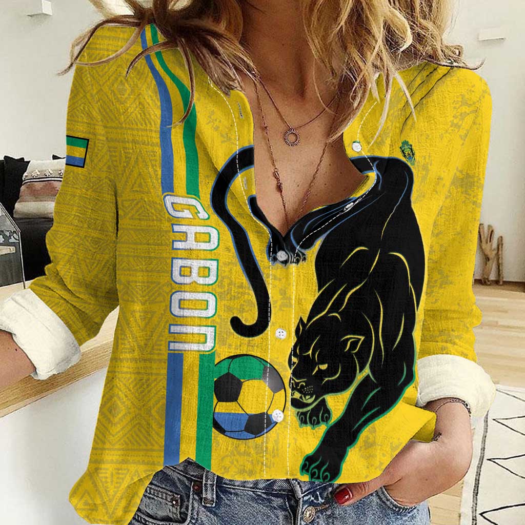 Custom Gabon Football Women Casual Shirt Go Les Pantheres - Yellow Ver