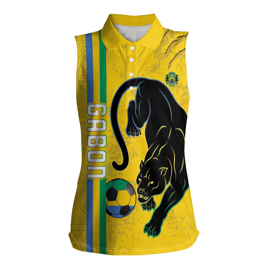 Custom Gabon Football Women Sleeveless Polo Shirt Go Les Pantheres - Yellow Ver