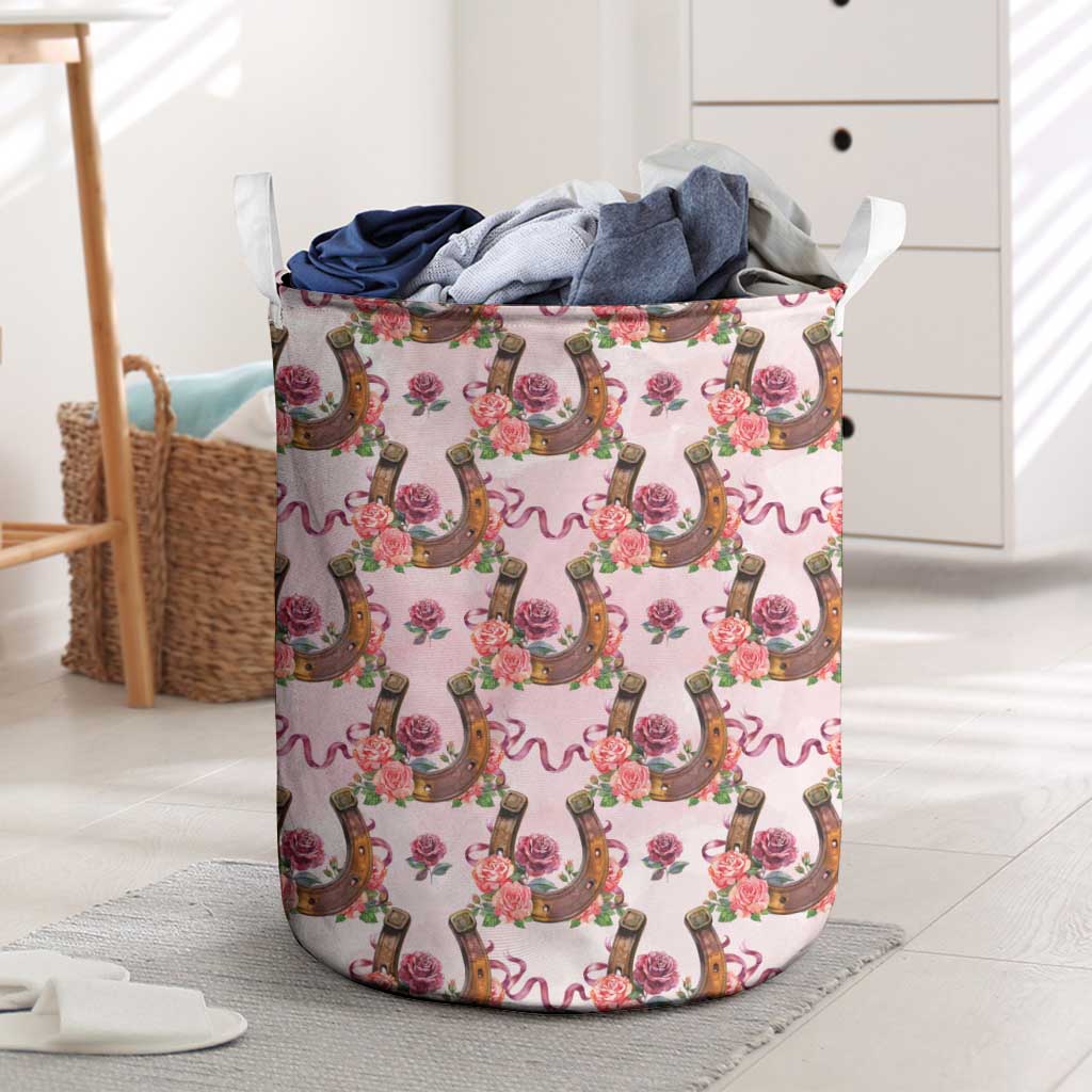 Kentucky Lucky Horseshoe Floral Laundry Basket Vintage Western Pattern