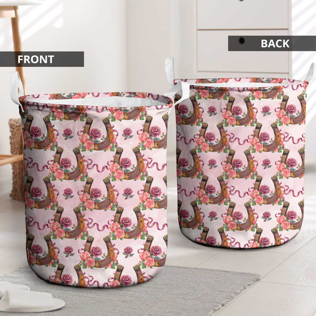 Kentucky Lucky Horseshoe Floral Laundry Basket Vintage Western Pattern