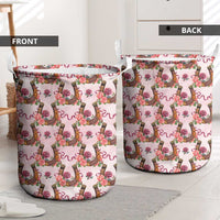 Kentucky Lucky Horseshoe Floral Laundry Basket Vintage Western Pattern