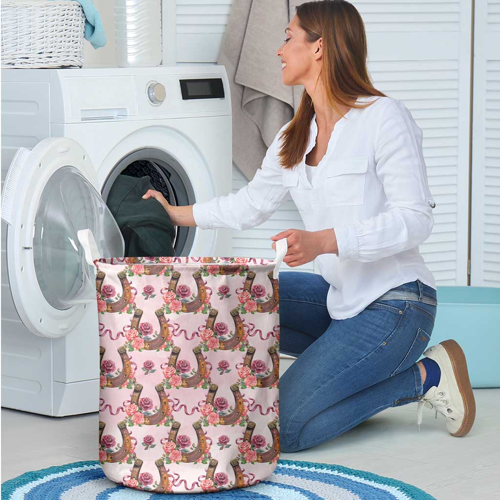 Kentucky Lucky Horseshoe Floral Laundry Basket Vintage Western Pattern