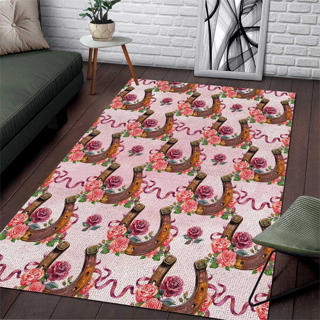 Kentucky Lucky Horseshoe Floral Area Rug Vintage Western Pattern
