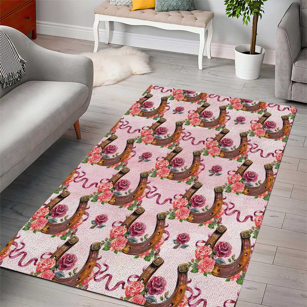Kentucky Lucky Horseshoe Floral Area Rug Vintage Western Pattern