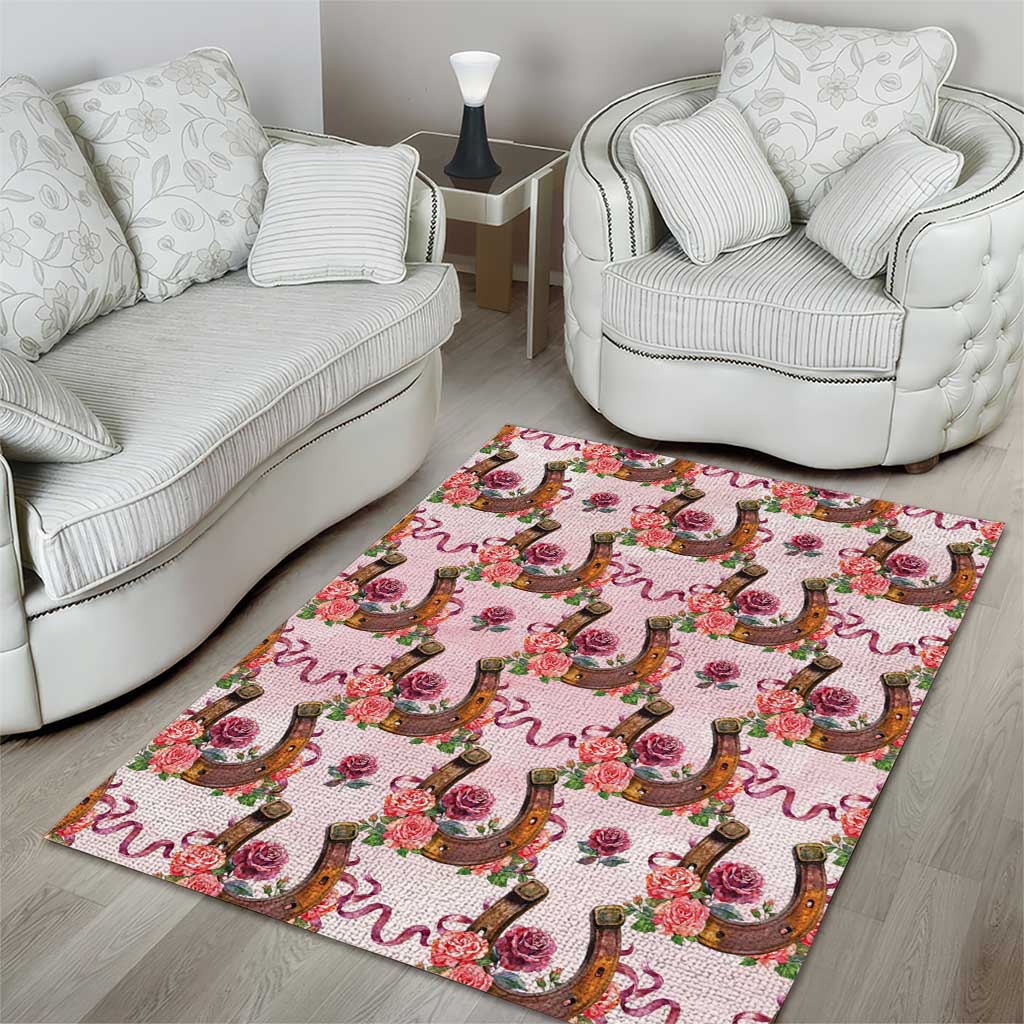 Kentucky Lucky Horseshoe Floral Area Rug Vintage Western Pattern