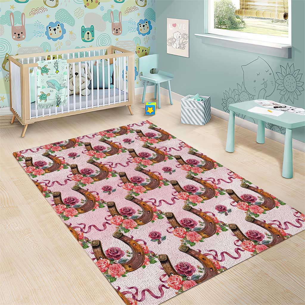 Kentucky Lucky Horseshoe Floral Area Rug Vintage Western Pattern