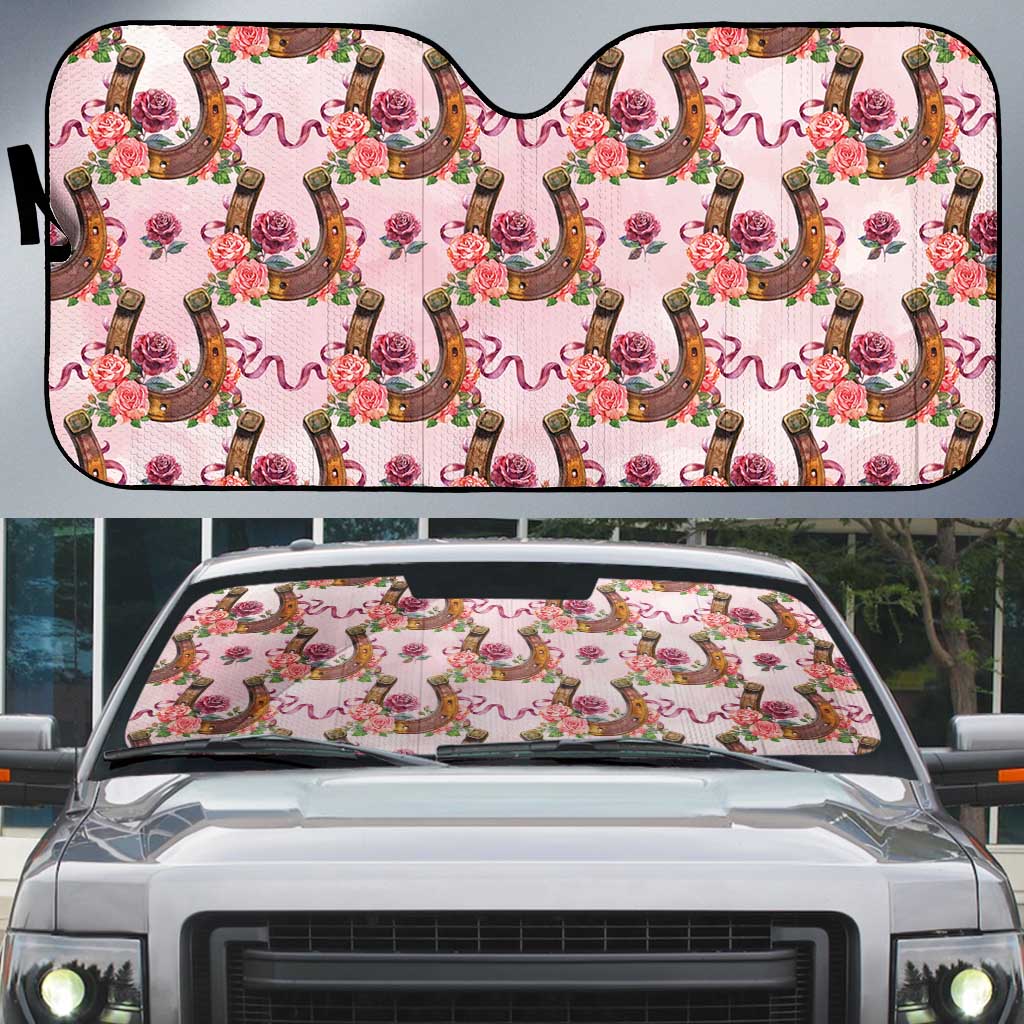 Kentucky Lucky Horseshoe Floral Auto Sun Shade Vintage Western Pattern